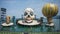 BREGENZ, VORARLBERG, AUSTRIA - JULY 26, 2019: Open-air floating theater stage with huge skull and two hands