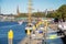 BREMEN, GERMANY - September 22,2019: View to famous sailer `Alexander von Humboldt` using as a restaurant on Weser promenade