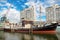 BREMERHAVEN, GERMANY - November 10, 2019: View to famous skyscraper and `Columbus Center` with a lot of flats and shops