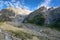 Brenva glacier and Aiguille noire de peuterey in Val Veny, Aosta valley, Italy