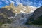 Brenva glacier and Aiguille noire de peuterey in Val Veny, Aosta valley, Italy