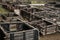 BREST, BELARUS - APRIL 5, 2018: Wooden ruins of an ancient settlement, a village of the 8th century, the Berestye Museum