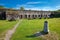 Brest, Belarus - May 12, 2015: The Fifth Fort of Brest Fortress. Old canons near building.