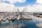 Brest, France 28 May 2018 Panoramic outdoor view of sete marina Many small boats and yachts aligned in the port. Calm water and bl