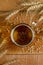 Bretzels and beer on wooden background. Oktoberfest food