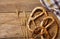 Bretzels on wooden background