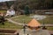 Breuer`s park or Breuerovy sady, wooden gazebo, beautiful medieval picturesque cityscape of town in winter day, Kutna Hora, Czech