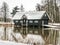 Breukelen, Netherlands - 2010-02-14: Boathouse in the snow by River Vecht