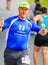 BREVARD, NC-MAY 28, 2016 -Happy Man gives a thumbs up as he runs in the White Squirrel Race with over 350 runners in Brevard, NC