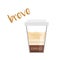 Breve coffee cup icon with its preparation and proportions and names in spanish