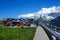 Brevent cable car station Planpraz against the Mont Blanc massif