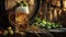 Brewer's Bounty: Still Life with Beer, Barrel, Wheat, and Hops