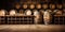 Brewery, winery background. Wine, beer barrels stacked