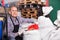 Brewery worker holding large bags