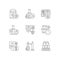 Brewing beer process pixel perfect linear icons set