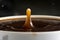 Brewing boiling water instant coffee in a mug close-up