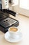 Brewing classic espresso with coffee machine