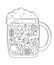 Brewing icons in silhouette of beer mug