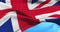 Brexit, closeup of waving flag of union jack, uk great britain england symbol, named united kingdom flag under blue sky