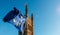 Brexit concept with European union flag juxtapositioned against Victoria tower, Westminster, London, UK