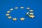 Brexit concept. The figure pushes one star out of the Europen Union Flag