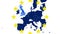 Brexit - EU blue map on white background with 12 symbolic yellow stars - UK evaporates in a blue steam