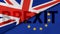 Brexit. EU and UK silk flags background. 3d illustration