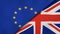 Brexit. EU and UK silk flags background. 3d illustration