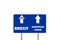 Brexit, or European Union. Road sign With Arrows Depicting UK and EU Departure