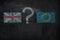 Brexit, flags of the United Kingdom and the European Union with question mark between on blackboard