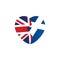 Brexit icon. British flag. Scottish flag. Broken heart, symbol of imminent exit of Scotland out of the Great Britain. Vector.