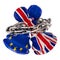 Brexit pawns europe england connected with metallic chain - 3d rendering