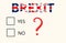 Brexit Referendum Concept - a paper with checkboxes for voting yes or no and Brexit inscription on the British flag