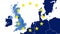 Brexit - West EU blue map with the 12 symbolic stars - The UK disappears in a blue smoky effect