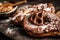 brezel with chocolate and hazelnut spread for a sweet treat