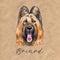 Briard dog breed isolated on white background watercolor art illustration. Herding dog, originally from France, dog head