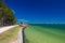 BRIBIE ISLAND, AUS - FEB 14 2016: Beach with boats for hire on B