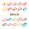 Brick For Building Construction Icons Set Vector