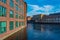 Brick buildings alongside Tammerkoski channel in Tampere, Finlan