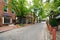 Brick buildings and cobblestone street at Head House Square, in Society Hill, Philadelphia, Pennsylvania