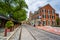 Brick buildings and cobblestone street at Head House Square, in Society Hill, Philadelphia, Pennsylvania