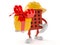 Brick character holding gift