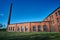 Brick chimney and buildings abandoned roundhouse