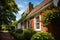 brick dutch colonials flared eave surrounded by foliage