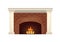 Brick fireplace in classic style with white decorative elements. Heat from the fire in the apartment