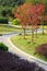 The brick footpath in a tranquil garden.