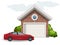 Brick garage and car