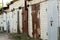 Brick garages with metal gates of a garage cooperative