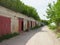 Brick garages with metal gates of a garage cooperative