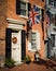 Brick house with American and British flags, New Castle, Delaware